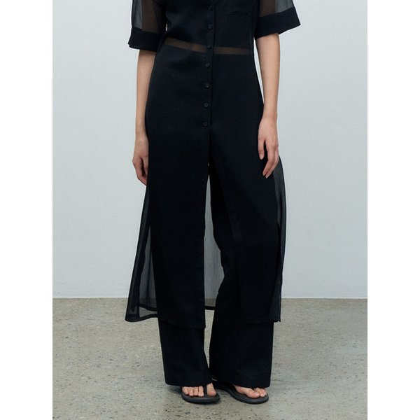 LINEN LIKE LOW-RISE WIDE PANTS BLACK MBESPA004BK