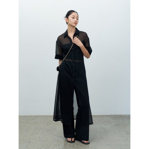 LINEN LIKE LOW-RISE WIDE PANTS BLACK MBESPA004BK