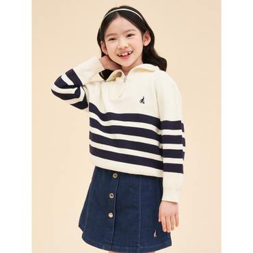 빈폴키즈 *SSG몰특가*[BEANPOLE KIDS] 스트라이프 반집업 스웨터  아이보리 (BI4151U030)