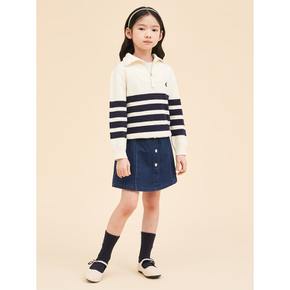 [34%OFF][BEANPOLE KIDS] 스트라이프 반집업 스웨터  아이보리 (BI4151U030)