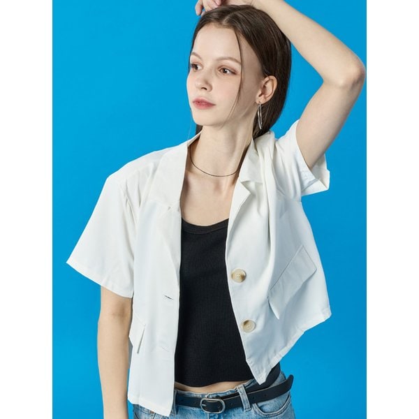 아이스 쿨링 크롭 포켓 카라 반팔자켓 [WHITE] KGL.