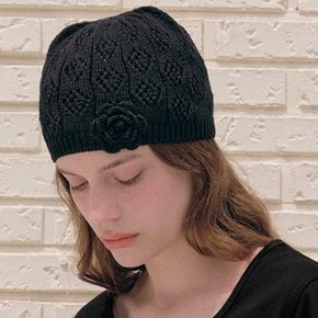 CORSAGE KNIT BEANIE BLACK