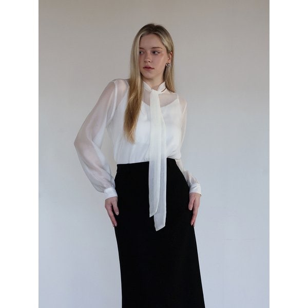 Sheer tie blouse ( sleeveless SET.) - IVORY