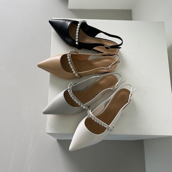 [옷자락] 여자 러블리 뾰족코 큐빅 스크랩 슬링백 구두