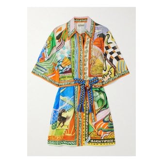 ALEMAIS 알레마이스 럭키 페이스 벨트 프린트 리넨 거즈 미니 셔츠 드레스 멀티컬러 46376663162877472