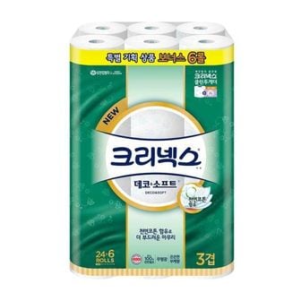 제이큐 크리넥스 휴지 데코 소프트 화장지 3겹 24+6롤