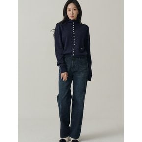 Button Down Cashmere Turtleneck Knit Sweater_Navy