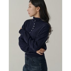 Button Down Cashmere Turtleneck Knit Sweater_Navy