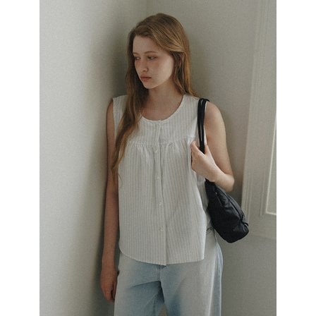 라미네즈 Stripe Sleeveless Blouse - Sky blue
