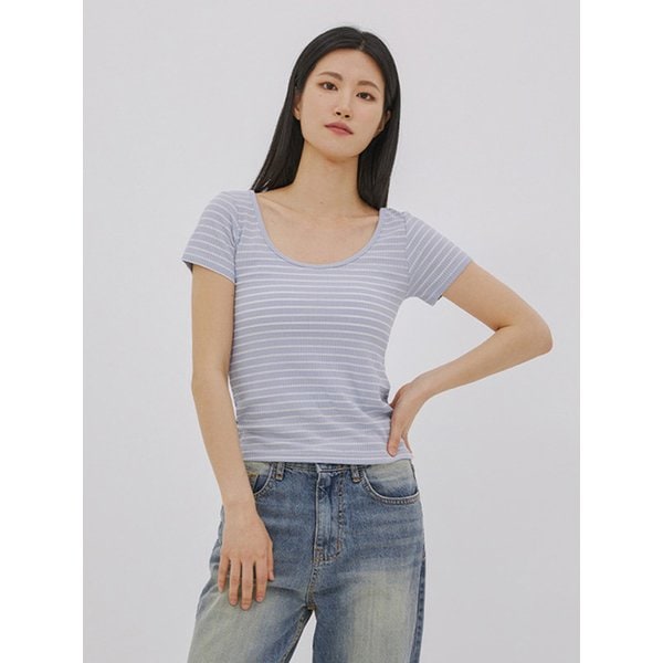 여성 스트라이프반팔티 (LT-BLUE) (HA6ST9A-42)