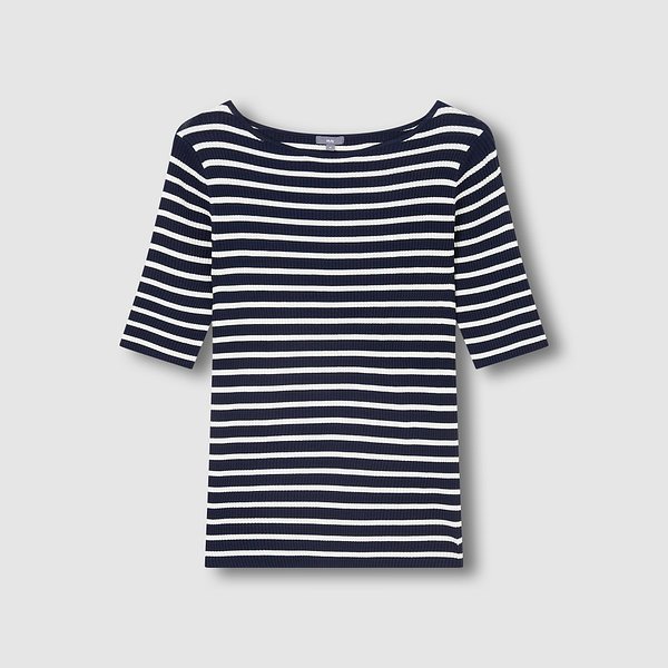 여 강연 슬림핏 스트라이프 5부 니트 J116202728056