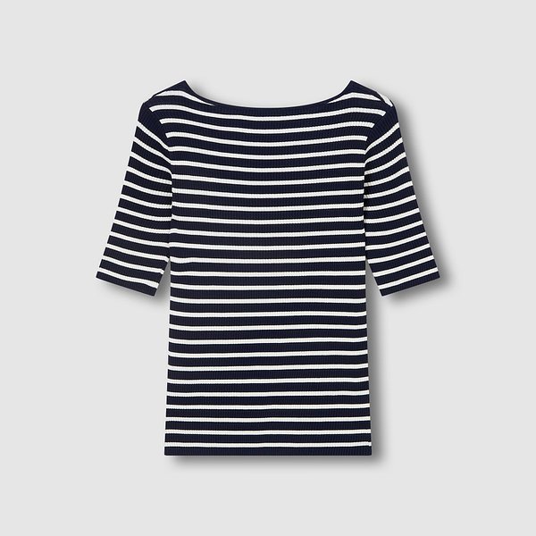 여 강연 슬림핏 스트라이프 5부 니트 J116202728056