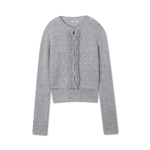 RUFFLE WOOL KNIT CARDIGAN SET MELANGE GREY