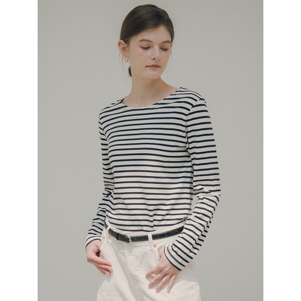 SITP5096 Boat neck stripe T-shirt_Navy