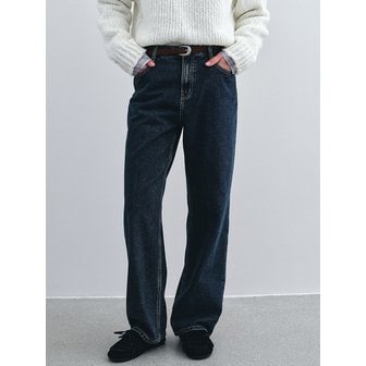 로에일 빈티지 기모 세미 와이드 데님 팬츠 - 진청