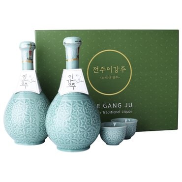  전주이강주 주병 세트 25도 500ml 2병 잔 2개 케이스