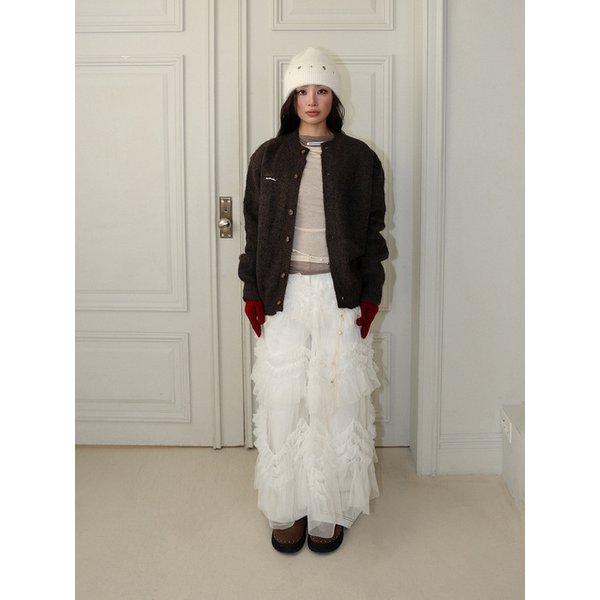 FLOWER EYELET ANGORA BEANIE - WHITE