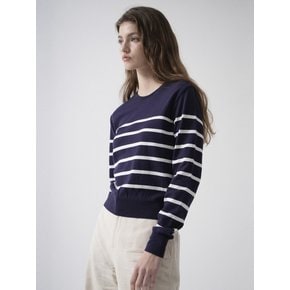 Cotton Round Stripe Knit (Navy)