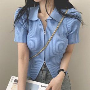 수블린 카라 골지 슬림핏 반팔 집업 가디건 3color