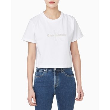 Calvin Klein Jeans 여성 리퀴드 CK 크롭 반팔 티셔츠(47AB814)