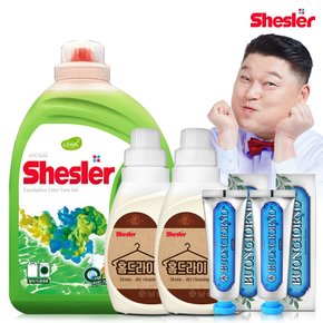 강호동의 쉬슬러 액상 세제 유칼립투스 3.05L 1개+홈드라이전용 650ml 2개+치석케어 치약 100g 2개.