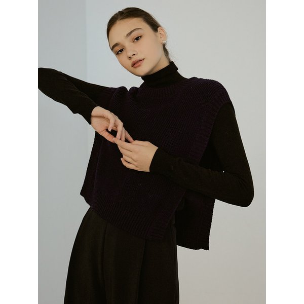 [리퍼브]Crop wool knit vest (navy)