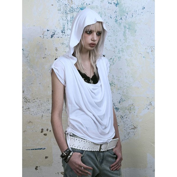 Mili Drape Half Hoodie (WHITE)