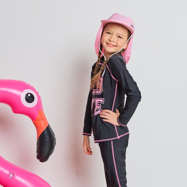 [파주점] 주니어 아동 여아 래쉬가드+플랩캡 수영복 세트  BR-30104