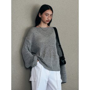 Tape Boat Neck Over Fit Pullover (Gray)