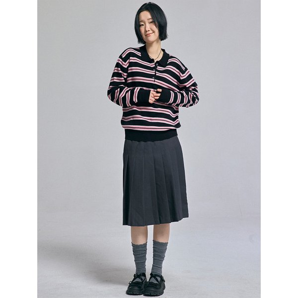 멀티 스트라이프 카라 니트 블랙