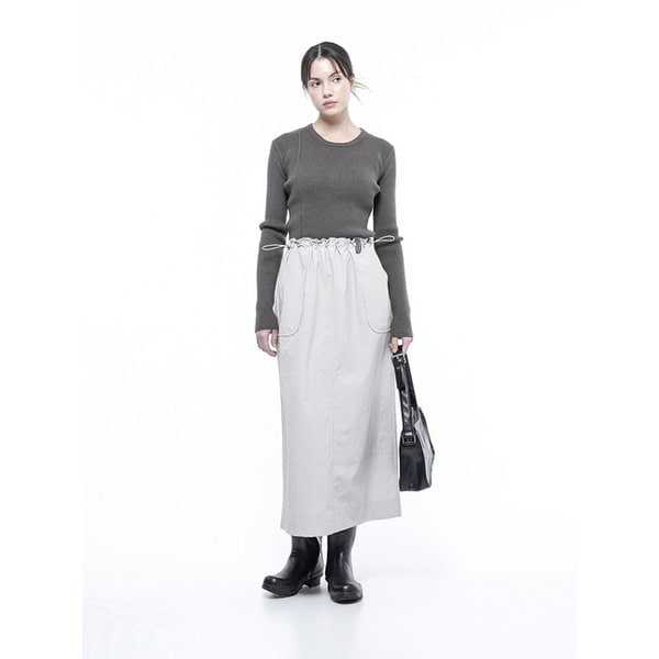 스트링 나일론 롱스커트 실버/W251SK01SV