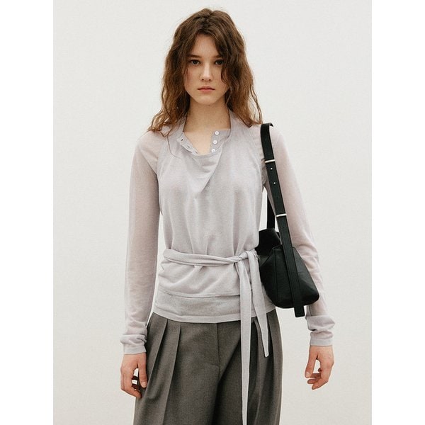 린넨 홀터넥 레이어드 니트 셋업_LILAC