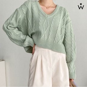 브이넥 꽈베기 패턴 파스텔 긴팔 니트  WIBANT160 _P354843382