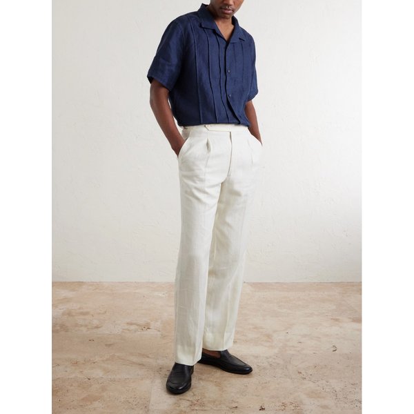 미스터 피 캠프 칼라 자수 핀턱 리넨 셔츠 46376663163009169