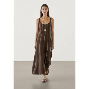 5091366 Massimo Dutti CONTRAST TWO-TONE STRIPED MIDI - Maxi dress dark brown