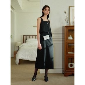 Pebble silver button square vest dress set - black