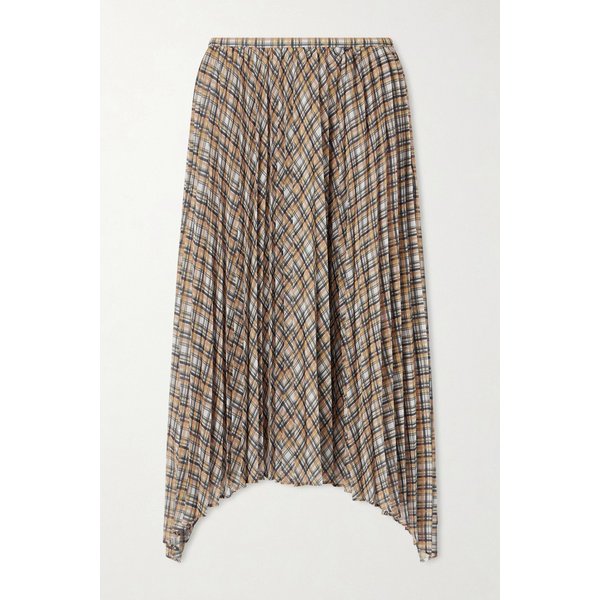 어시메트릭 플리츠 체크 시폰 미디 스커트 46376663162964230