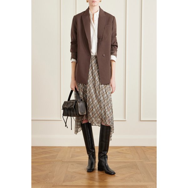 어시메트릭 플리츠 체크 시폰 미디 스커트 46376663162964230