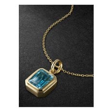 Large 14-Karat Gold Blue Topaz Pendant Necklace