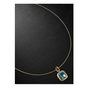 Large 14-Karat Gold Blue Topaz Pendant Necklace