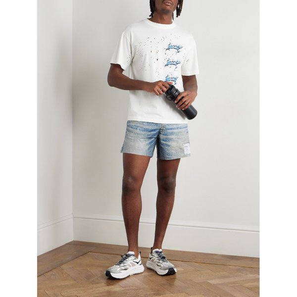 5인치 스트레이트 레그 로고 아플리케 프린트 피스쉘 쇼츠 46376663162896071