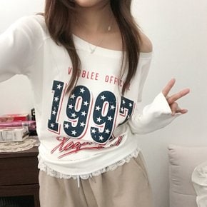 1997 빈티지 스타 레터링 오프숄더 긴팔 티셔츠2color