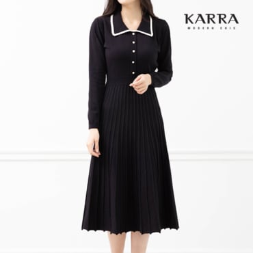 카라 KARRA 카라배색진주플리츠니트원피스_A3F0409