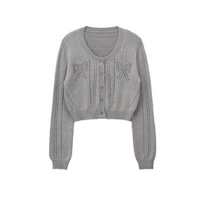 Ribbon Punching Cardigan_ Gray