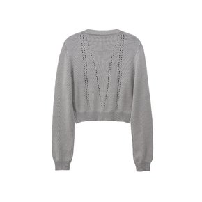 Ribbon Punching Cardigan_ Gray