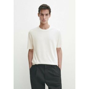 Massimo Dutti 쇼츠 슬리브 크루넥 기본 반팔 티셔츠 베이지