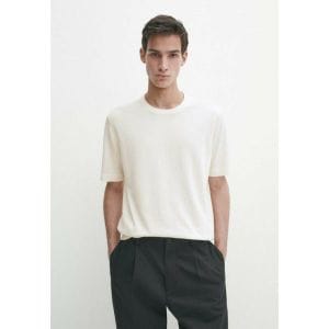  Massimo Dutti 쇼츠 슬리브 크루넥 기본 반팔 티셔츠 베이지