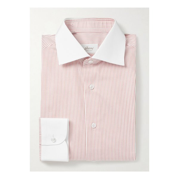 브리오니 커터웨이 칼라 스트라이프 코튼 트윌 셔츠 레드 46376663162850593