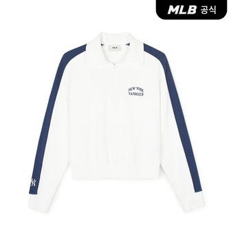 MLB [코리아공식]여성 스포티브 바시티 배색 크롭 반집업 맨투맨 NY (Ivory)