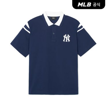 MLB [코리아공식]바시티 어깨배색 오버핏 카라 티셔츠 NY (Navy)